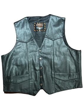 Interstate Leather Mens XXL Black Leather Snap Front Vest
